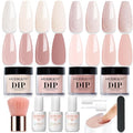 AZUREBEAUTY Dip Powder Nail Kit, 4 Colors Dipping Powder Nude Skin Glitter System Liquid Set Recycling Tray, French Nail Art Base & Top Coat Activator DIY Salon.