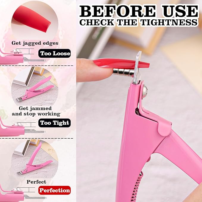 Light Pink Metal Premium Adjustable Nail Clippers with Magnet Sizers for Acrylic Nails, Professional Stainless Steel Fake False Nail Tip Clipper Cutter Trimmer, Manicure Tool for Salon Home Nail Art