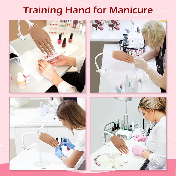 LIONVISON Practice Hand for Acrylic Nails, Silicone Nail Hand Practice, Flexible Fingers Fake Training Hand False Mannequin Hands for Nail Practice, Hand Model Kit for Nail Supplies Manicure Beginners