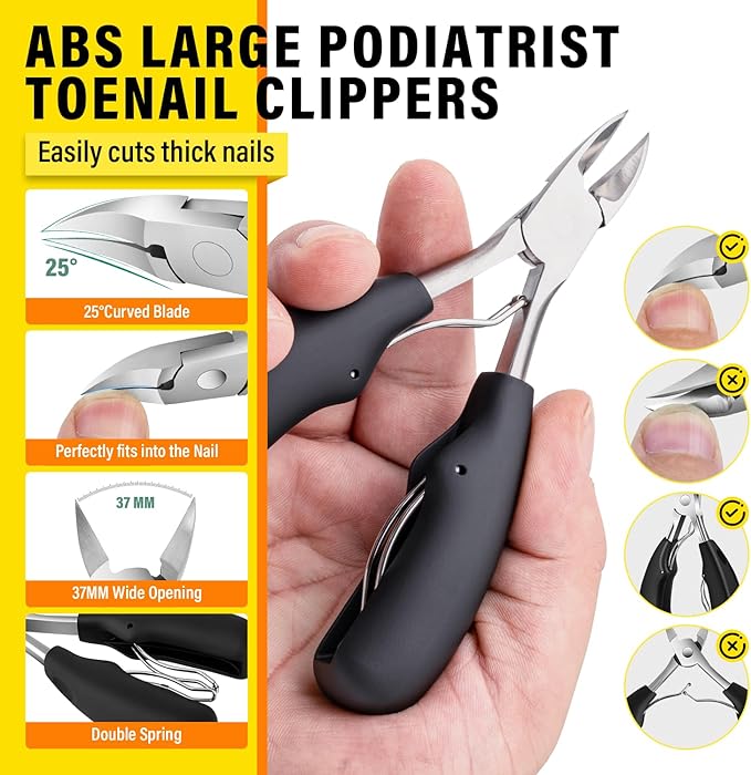 Upgrade Long Handled Toenail Clippers for Thick Toenails for Seniors, Angled Head Large Toe Nail Clippers Set for Men with Lock, Heavy Duty Ingrown Toenail Clippers Slanted Nail Cutter Wide Jaw