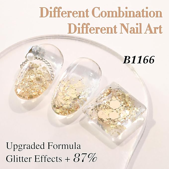 Double Rhythm 0.5Oz Glitter Gel Polish Shimmer Reflective Color for Nail Art Salon DIY Soak Off 15ml Nail Lamp Gel Polish at Home (Golden-B1166)
