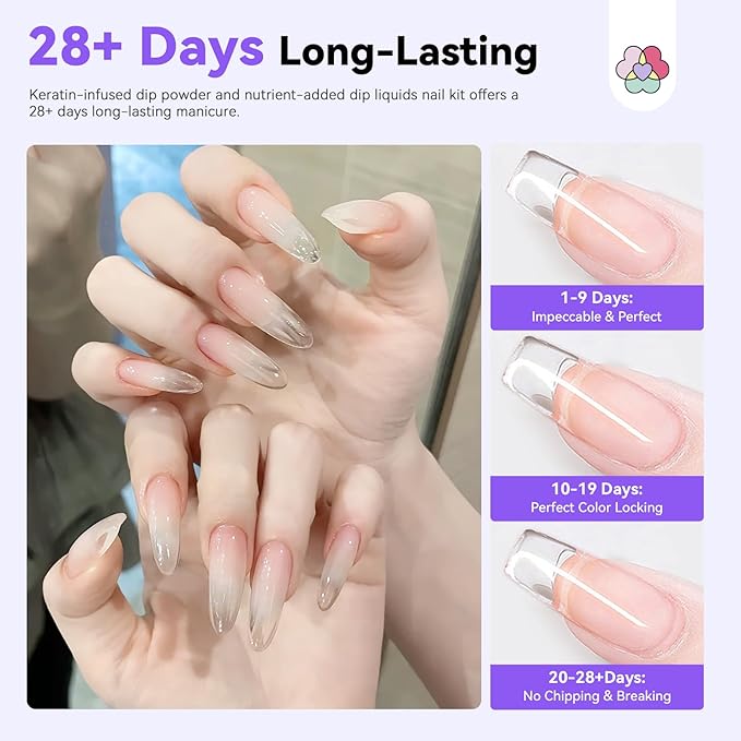 SAVILAND Clear Dip Powder Nail Kit with Electric Nail Drill: 60g/2.1oz Clear Dipping Powder for Nails with Dip Nail Liquid Set Base Activator and Top Coat Brush Saver Builder Repair Kit Home Manicure