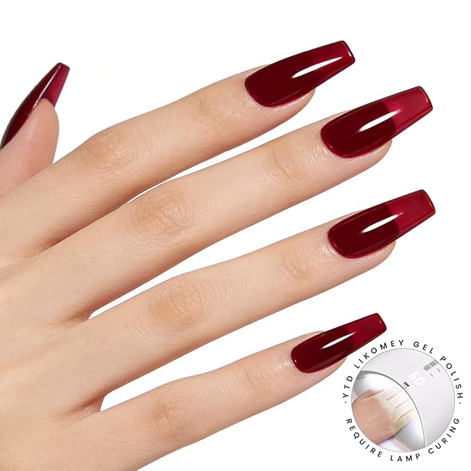 YTD Likomey Nude Gel Nail Polish,15ml Berry Red Translucent Neutral Jelly Sheer Blood Red Glass Salon Home DIY Manicure Fall Winter UV Color Varnish,LS301