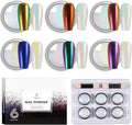 6 Colors Set 0.5g/Jar Chrome Nail Powder Mirror Effect Mermaid Aurora Pearl White Glitter Iridescent Pigment Color Shift Dust Nail Art Decoration