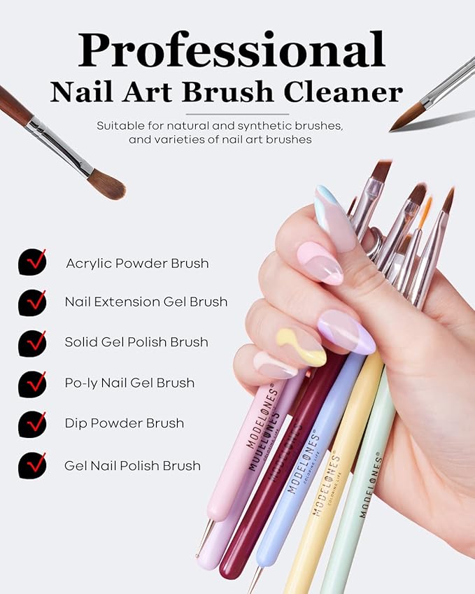 Modelones Nail Art Brush Cleaner & Restorer for Nail Polish/ Extension Gel/Solid Builder Gel/Dip Powder/Acrylic Manicure Kits DIY Salon at Home - 80ml, W/Pro Brush