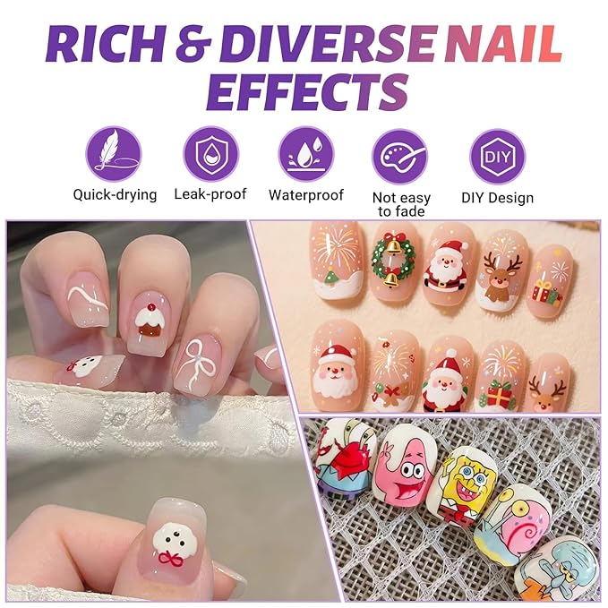 Nail Art Pens Markers Kit - 12 Colors 3D Nail Polish Art Pens Set Design Tools for Girls Women Kids Beginners DIY Painting Nails, Drawing Painting Liner Brush Quick Dry 0.5mm (12 Count (Pack of 1))