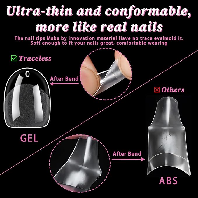 LoveOurHome 600pc Extra Short Oval Nail Tips Clear Fake Nails XS Round Almond Gel Nail Tips Full Cover Acrylic Nails Clear Press on Nails Short Oval 15 Size False Fingernail for Gel Nail Extension