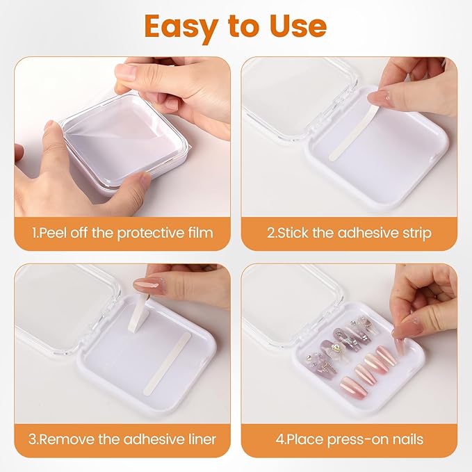 15 Pcs Press On Nail Packaging Box Press on Nail Storage Box for Press Ons with 90 Pcs Adhesive Double Sided Tape for Fake Nail Storage Case Nail Display Nail Salon Supplies (White)