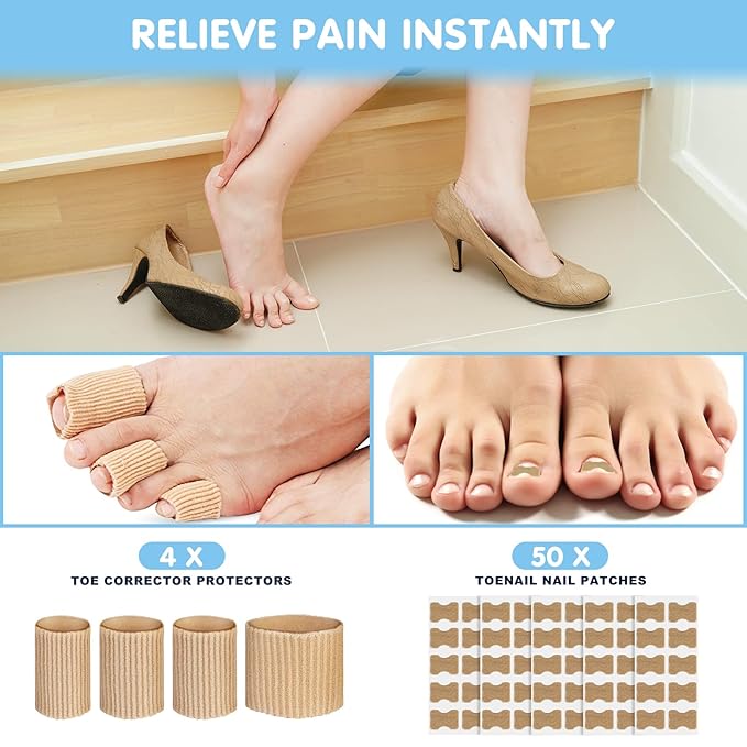 Ingrown Toenail Removal Kit, Professional Ingrown Toenail Treatment Includes Ingrown Toenail Corrector, Tweezer, 50pcs Corrector Patches, 12 Toenail Braces, 10 Ingrown Toenail Corrector Strips
