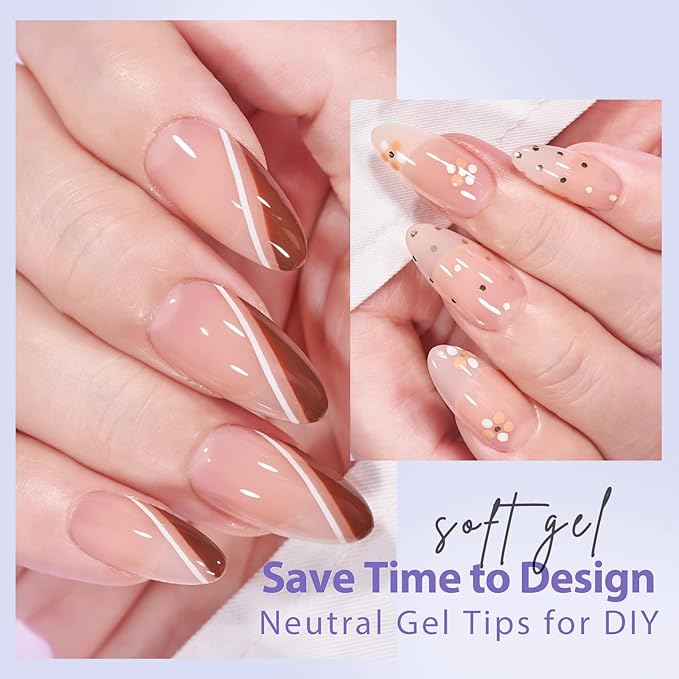 BTArtbox Almond Press On Nails - Soft Gel Nail Tips Medium XCOATTIPS Natural with Base Color, Stronger Adhesion, Nude Pre-shaped Ultra Fit Fake Nails for Women Gift