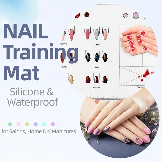 Nail Practice Mat, Silicone Nail Training Sheet for Stamping Nail Art Decal Salons Home DIY Manicures Tool