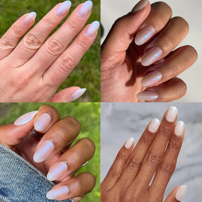 Olive & June Instant Mani Press-On Nails (Glue) | 42 Fake Nails, 21 Sizes | Non-Toxic, Long-Lasting Recycled Materials Realistic Look | Spring Flowers & Patterns | Medium, Oval | Pink Goldfish