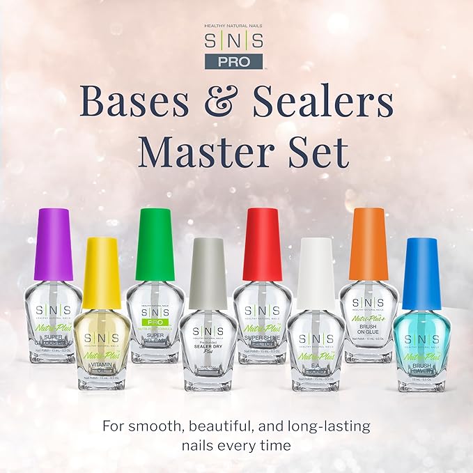 SNS Base Coat Nail Polish for Nail Dip Powder, Bases & Sealers Set - Long-Lasting & Fast-Drying Nail Strengtheners Gel Base for Colors - Low-Odor Dipping Powder Polish, No UV Lamp Required