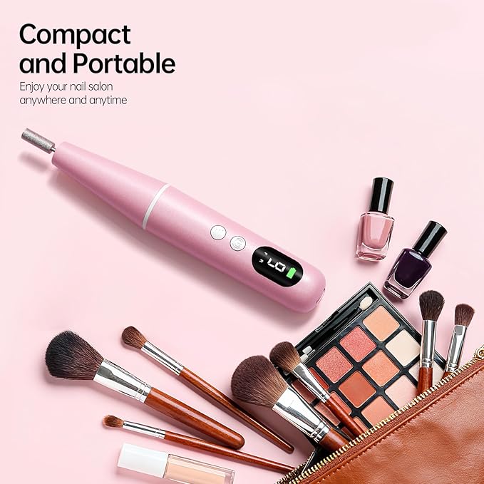 Electric Nail Drill Kit, Electric Nail File Cordless Nail Drill Machine for Acrylic Gel Dip Powder Nails, Professional Portable Manicure Pedicure Rechargeable Lightweight for Home Salon Use