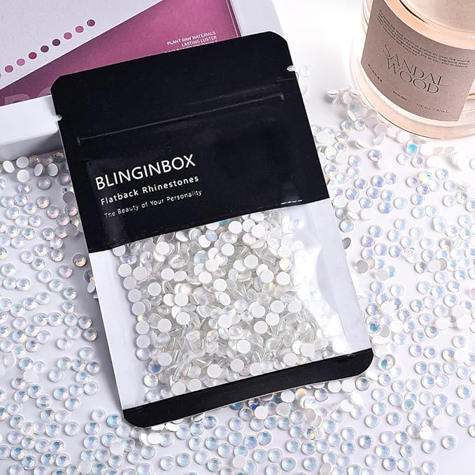 Blinginbox Flatback Rhinestones Round Gems, 1440pcs Luminous Series Glass Stones Neon Gems Non Hotfix Crystal Rhinestones for Nail Charms Crafts Clothes Tumblers,Crystal Luminous Opal,SS10.