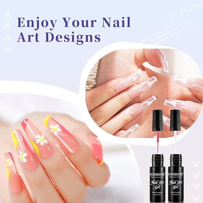 JODSONE Nail Art Gel Liner Set 10 Colors White Red Black White Gel Nail Polish Need U V Lamp Cured with Thin Brush,Valentines Gifts for Women
