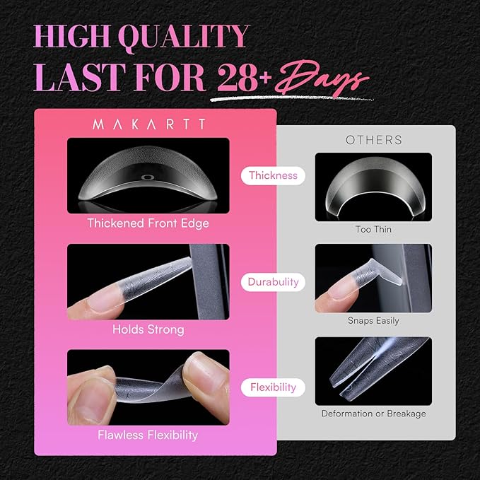 Makartt Extra Long Coffin Nail Tips with Length and Shape Guides, 240PCS 15 Sizes XXL Ballerina Full Cover Clear Matte False Nails with Alignment Scales for Press on Extensions DIY Manicure