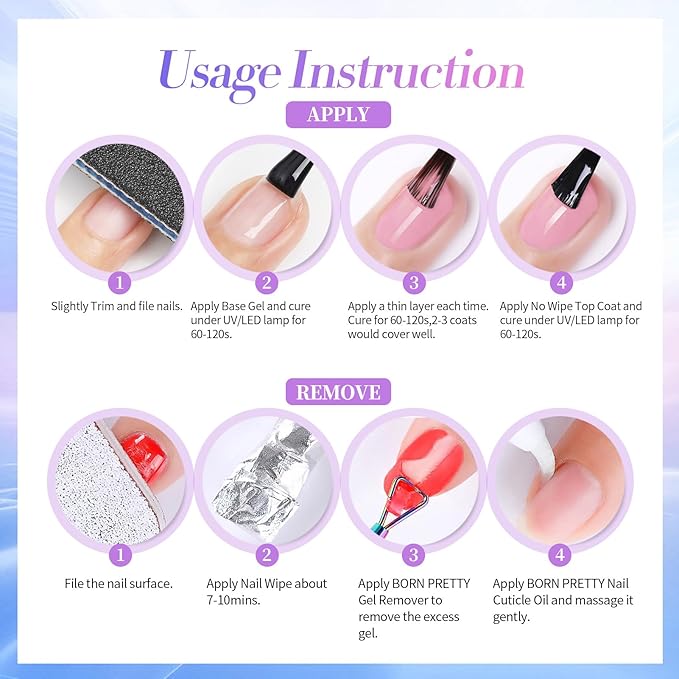 Born Pretty 6 Colors Pearl Gel Nail Polish Set,Aurora Iridescent Shimmer White Pink Purple Mermaid Glitter Gel Polish Shell Swirl Thread Effect Glitter Silk Soak Off U V LED Gift for Women & Girls