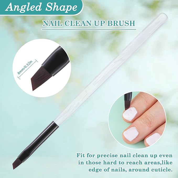 3PCS Nail Clean Up Brushes for OPI Nail Polish Remover, Brushes for Cleaning Polish Mistakes on the Cuticles, Acetone Resistant Nail Brushes for Nail Art and Designs（Jade Clear NEW）
