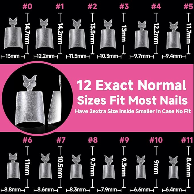 UNA GELLA Short Coffin Fake Nails 504Pcs Half Cover Matte Nail Tips Extra Short Coffin Gel Nail Tips No C Curve Pre-buff No Need File Salon Quality Nail Extension DIY Nail Art Salon 12 Sizes