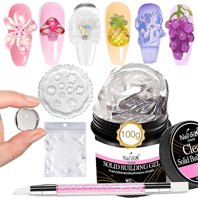 NAILGIL Solid Sculpture Builder Gel,100g Non-Stick Hand Nail Extension Gel for 3D Sculpting Carving Decoration Soak Off UV LED Nail Art Salon, Clear