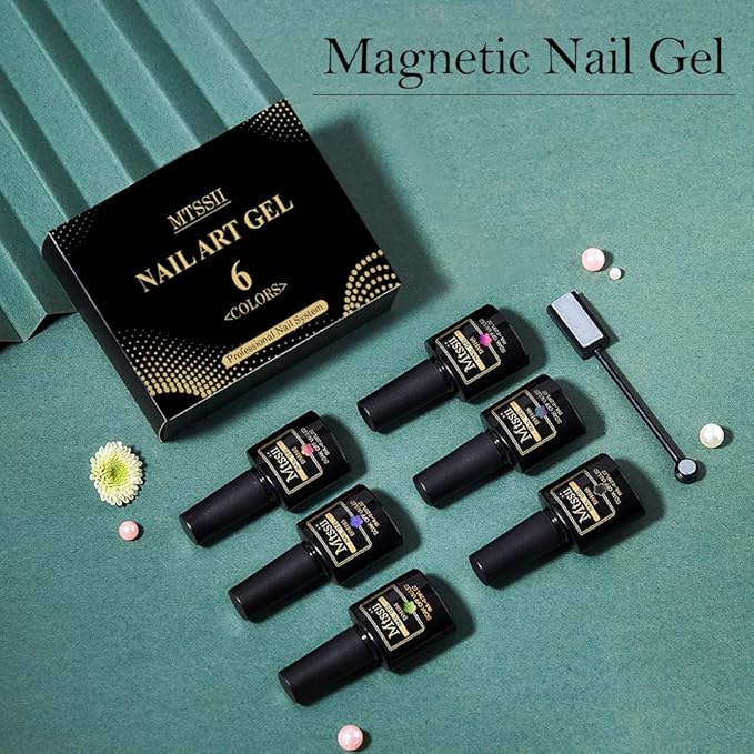 MTSSII Cat Eye Gel Nail Polish Moonstone Chameleon Magnetic Galaxy Nail Gel with Starry Sky Effect 6 Colors Nail Polish Set Manicure Nail Art Gift with 1 Magnet Stick