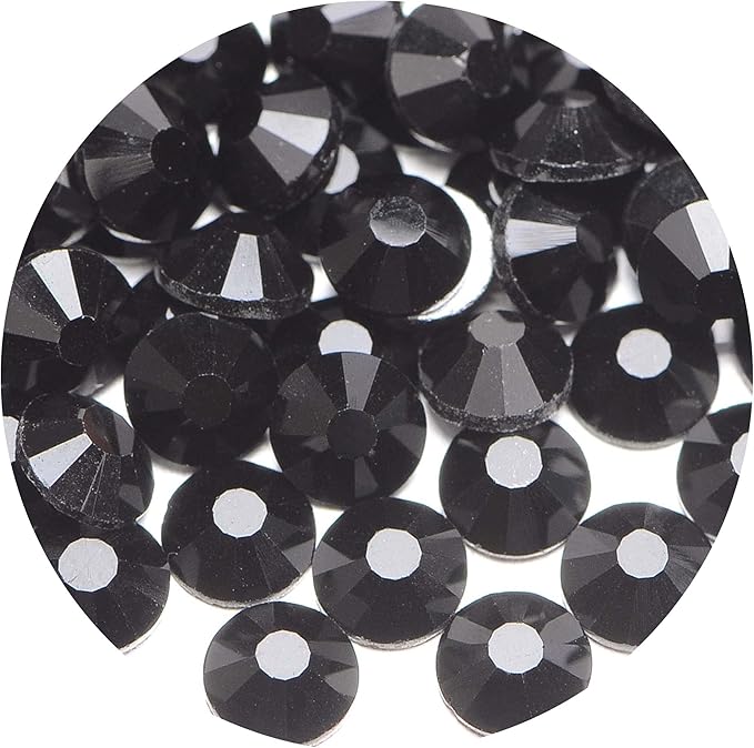 NCB 2000pcs Flatback Round Glass Nail Art Rhinestones Crystal for DIY Making Accessories Shoes, Clothes, Face Art, Bags, Manicure (Black, SS12 2000pcs)