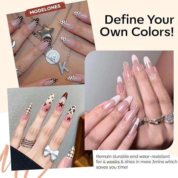 Modelones Gel Nail Polish Set -6 Colors Nude Pink White Gel Polish Kit Skin Tones Brown Milky White French Jelly Nail Gel Polish Nail Art Salon DIY Gift with Pearl Stickers & Nail Dotting-Liner Brush