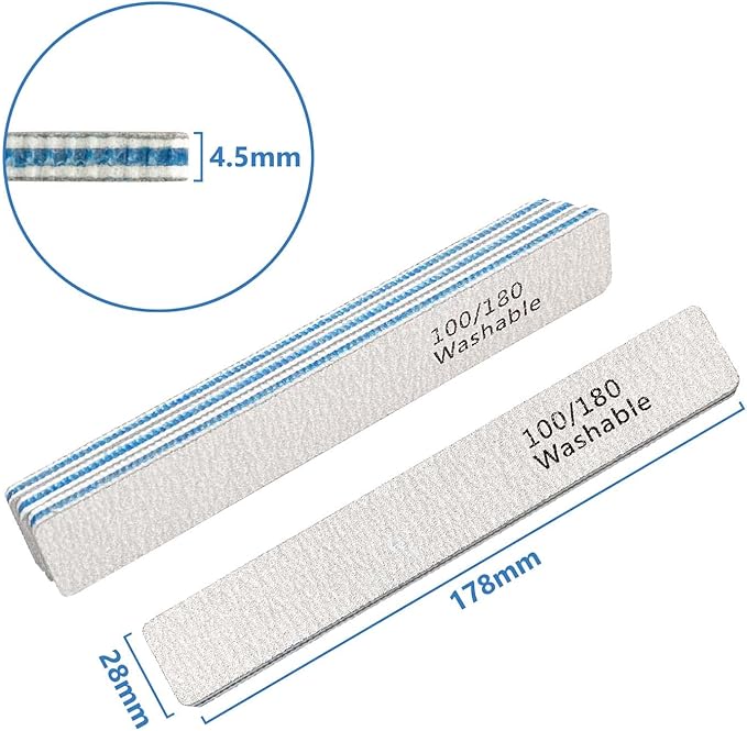 Nail File, 24 Pack Professional Reusable Washable Nail Files, 100/180 Grit Double Sides Professional Manicure Tools Kit, Nail Styling Tools for Home Salon