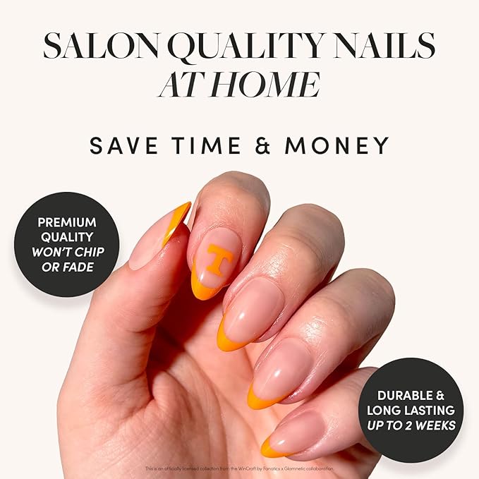 Glamnetic x Fanatics Press On Nails - Tennessee Volunteers | Short Almond Fake Nails, Collegiate Volunteers Orange French Tips, College Nails, Salon-Quality | 15 Sizes - 30 Nail Kit with Glue