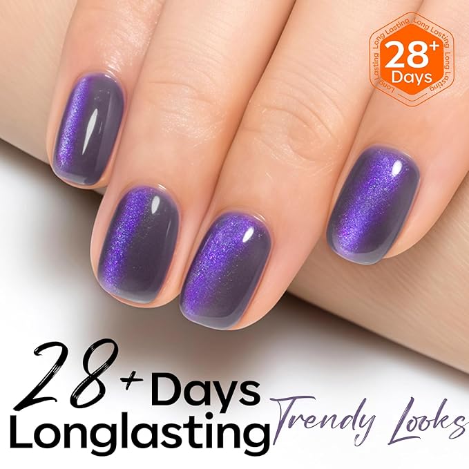 modelones Purple Cat Eye Gel Nail Polish Grey Purple Shimmer 9D Magnetic Cateye Gel Nail Polish UV LED Soak Off Nail Manicure 15ML
