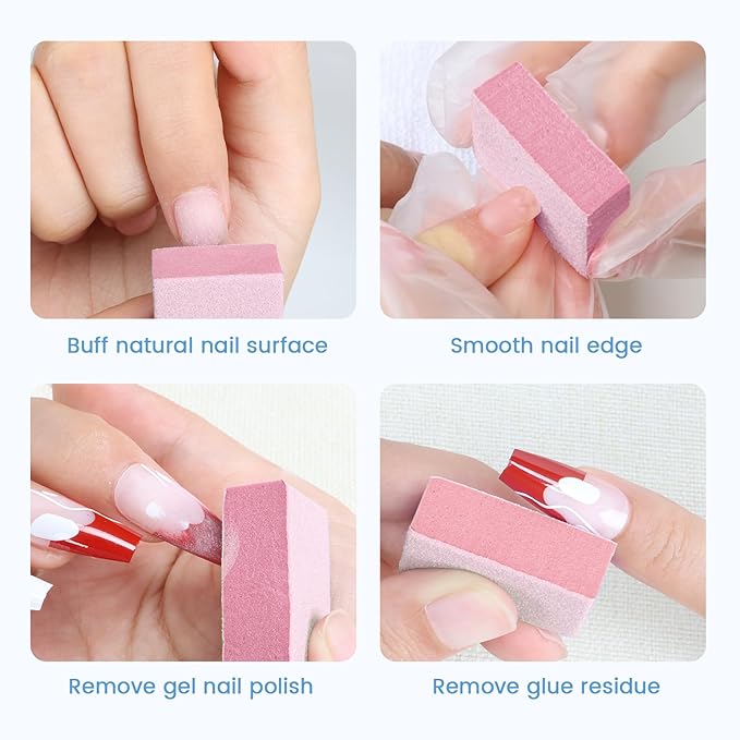 Nail Buffer Block, 100 PCS Mini Buffers, 2 Way Coarse Medium Grit 100/180, 1.3 inches Small Buffing Kits for Nail Gel Polish, Acrylic & Press-On Nails Prep, Pedicure & Manicure, Pink