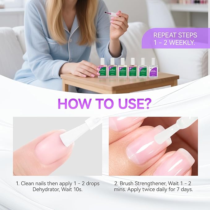 Nail Growth Treatment and Dehydrator Kit: 15ml Clear Natural Nail Hardener Extra Strong and Growth - Acid-Free Fast-Drying Formula - Professional Prep for Gel Polish & Acrylic Nails