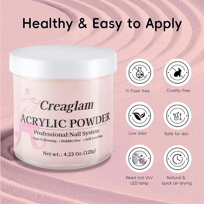 Acrylic Powder 120g 4.23oz No Lamp Needed for Nail Extensions, Bubble Free Formula Acrylic Nail Powder for 3D Art Sculpting Tips, Long Lasting Salon Quality Manicure