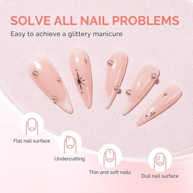 MelodySusie 2PCS 15ML Clear Nude Pink Builder Nail Base Gel for Nails Thickening,Soak Off UV Extension Gel,Rhinestone Glue in a Bottle for Nail Art Design Gift for Women Salon DIY Manicure at Home