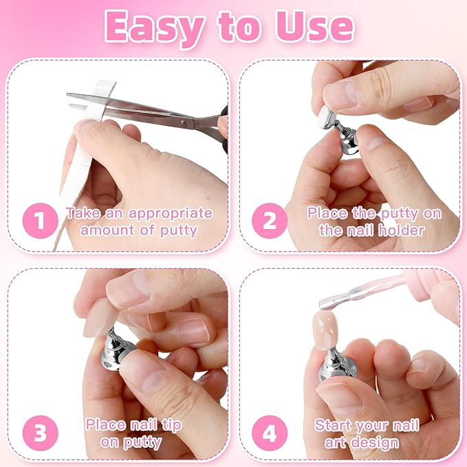 Nail Stand Nail Holder for Painting Nails 2 Sets Press on Nails Stand Display with 96 Pcs Reusable Adhesive Putty Clay Magnetic Acrylic Nailss Art Tools Accessories for Home DIY Salon Supplies Silver