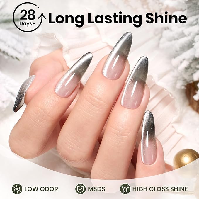 Beetles Star Cascade Silver Cat Eye Gel Nail Polish - 15ML Christmas Silver Glitter Cat Eye Gel Polish with Magnet Soak Off UV Velvet Nail Polish Salon DIY Manicure Winter Gift for Women
