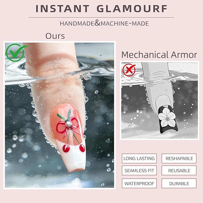 Luxury Handmade Press-on Nail Art – 3D Rhinestone Silver Glitter False Nails，Nude Gradient French Acrylic Nails， Reusable Self-Adhesive White Fake Nails.(S-10PCS)