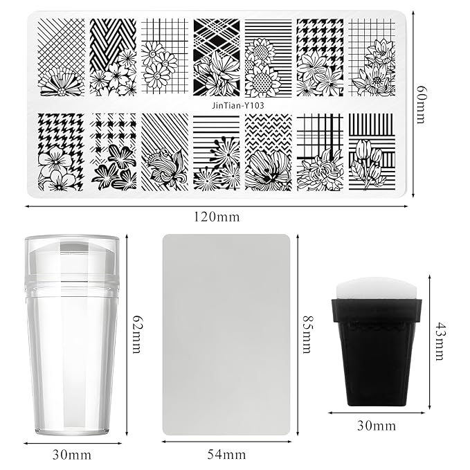 7pc Nail Stamping Plate Kit Letter Butterfly Nails Stamp Plate Lace Flower Geometric Nail Art Template Stencil Fingernail Polish Stamps Plates Set Stamper Scraper French Tips Nails Design Tools