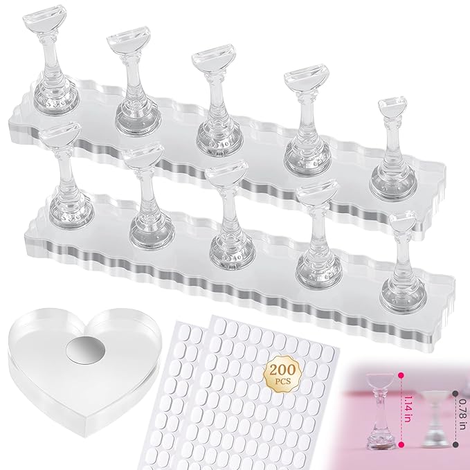 Nail Stand For Press Ons Extra-high Tip Holder For Painting Art Magnetic Acrylic Fake Nail Display Practice, Heart Shape with 200 PCS Double Sided Tape, Nail Supplies For Beginners Home Salon