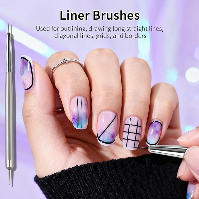 JODSONE 6Packs Nail Art Brushes, Nail Art Tool Set, Dotting Tools, Dust Brush,Striping Brushes for Long Lines, Drawing Pen for Gel Polish Design Supply,DIY Manicure Tools Gift for Women