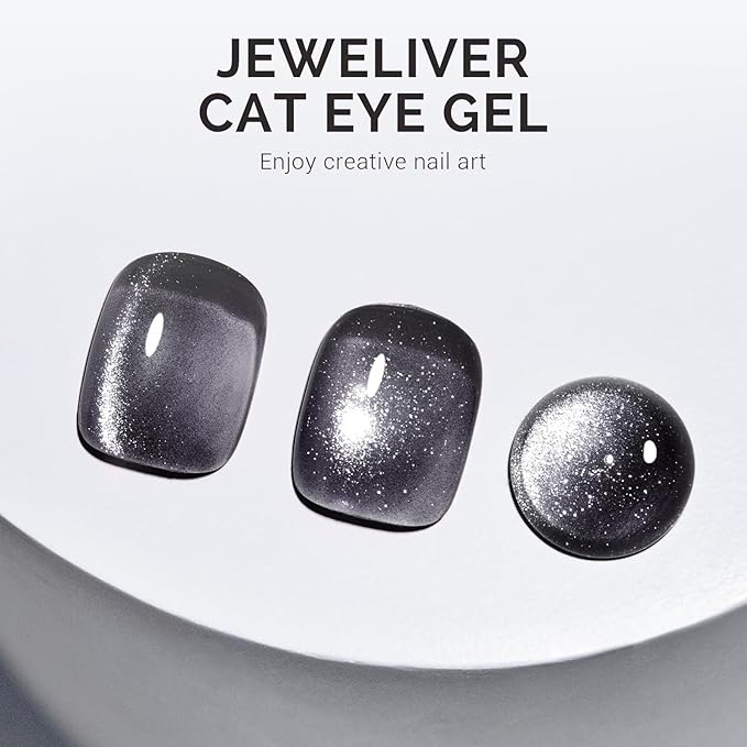 MelodySusie Jeweliver Cat Eye Gel Nail Polish, 0.5 Fl Oz Dark Gray Glitter Holographic Magnetic Nail Polish with Magnet, UV Nail Polish for Nail Art Manicure Salon DIY at Home C6681