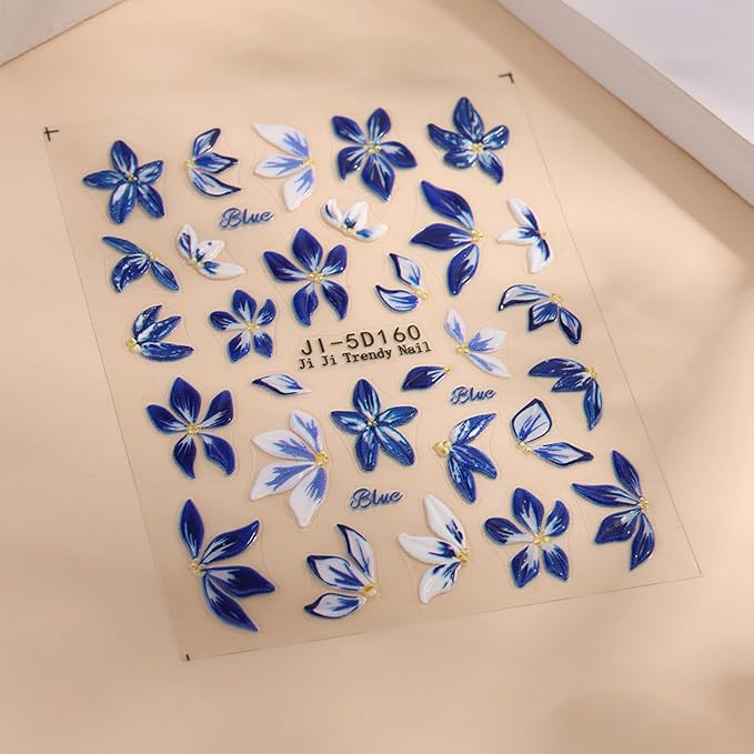 Stickers para Uñas Nail Stickers Self-Adhesive Sticker Red Blue 3D Wild Flower Calcomanías para Uñas Floral Art Design Accessories Hight Quality 3 Sheets