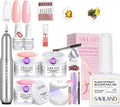 Saviland Builder Gel Set With Drill - 4 Pcs Hard Gel (VE&VB5&Kerain) Clear Pink Nudes, Lamp, Brush, Strengthener for Extension Shaping DIY at Home Salon
