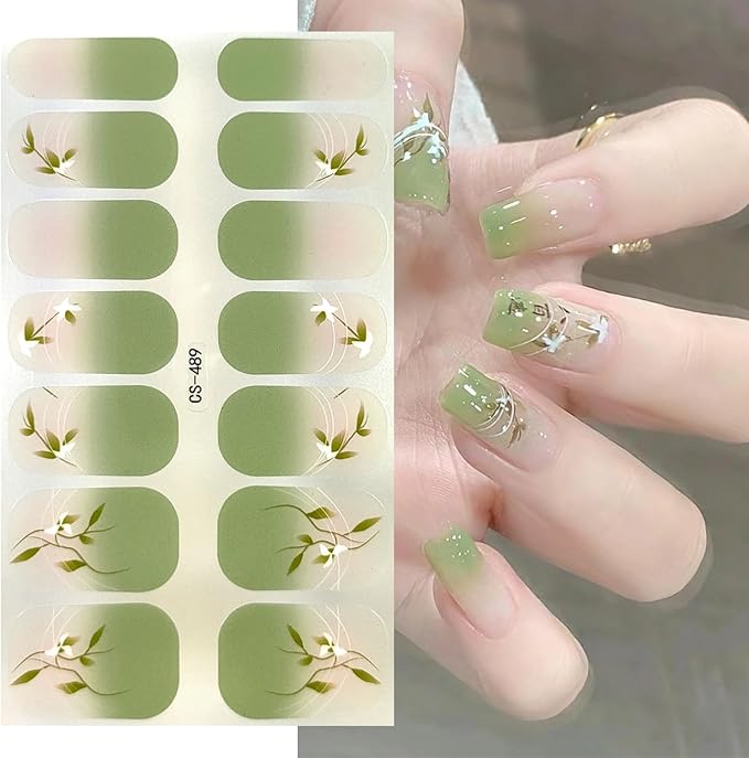 Spring Gel Nail Stickers 4 Sheets Flowers Nail Polish Strips Summer Cute Cherry Blossom Floral Design Nail Art Supply Self-Adhesive Long Lasting Nail Polish Wraps Full Wrap Nail Strips for Women