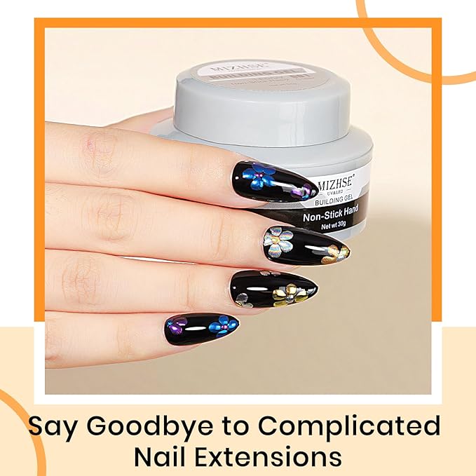 MIZHSE Solid Builder Gel - 1 oz Clear Non Stick Hand Hard Gel with 6 Colors Chrome Powder Nail Form Extension Kit for Nail Salon Home DIY