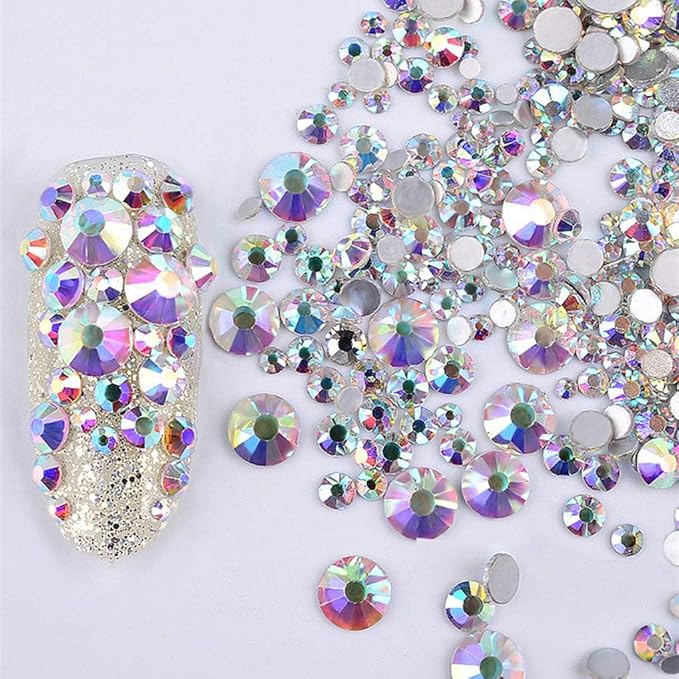 Nail Charms Jewels Manicure Kit with Pickup Pencil and Tweezers, Flatback Rhinestones and Flatback Sliver & Glod Half Round Beads Nail Gems for Nail Art Face Makeup and Manicure Decor