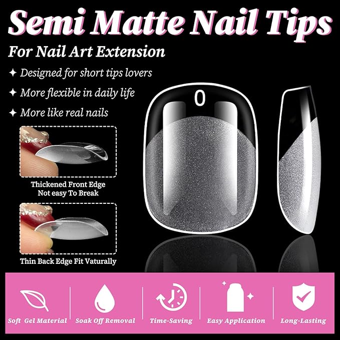 300pc Extra Short Round Square Gel Nail Tips Clear Fake Nail, XS Clear Press on Nails Short Squoval Soft Gel Nail Tips Acrylic Nails Full Cover False Nail Artificial Fingernail for Nail Extensions