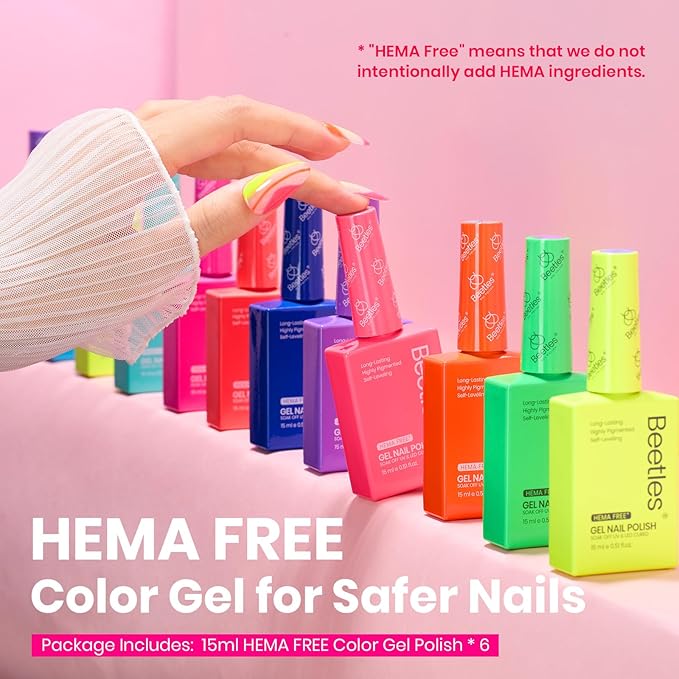 Beetles Gel Nail Polish Set – 6 PCS HEMA-Free Neon Bright Gel Nail Kit, Highly Pigmented Soak Off UV LED Long-Lasting Tropical Mood Color Valentines Gift Set for Women DIY Manicure Home Salon