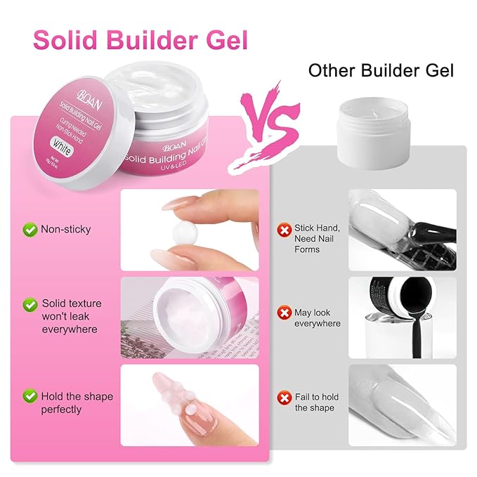 BQAN 3D Nail Art Gel Kit - 2Pcs 15g White & Clear Non-Sticky Hand Builder Sculpting Gel with Tools for Extensions, Carving & Molding | Professional Salon Quality for Techs & Beginner